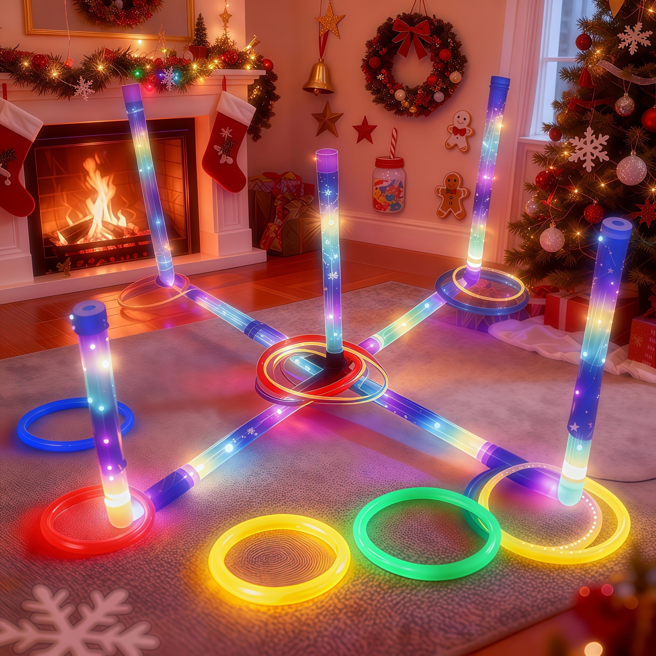 LED Glow Ring Toss Game | Indoor Outdoor Lawn Game for Kids & Family | Glowing Ring Toss Set for Game Night Parties Kindergarten Educational Fun Competition Backyard Play