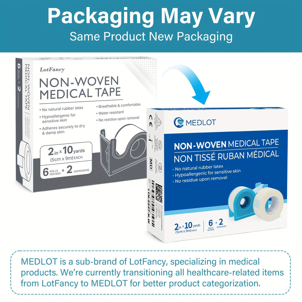 Surgical Paper Tape 6 Rolls – 2 Inch x 10 Yards Hypoallergenic Medical Adhesive Tape with 2 Dispensers for Wound Care, Gauze Securing, Sensitive Skin & Post-Surgery First Aid