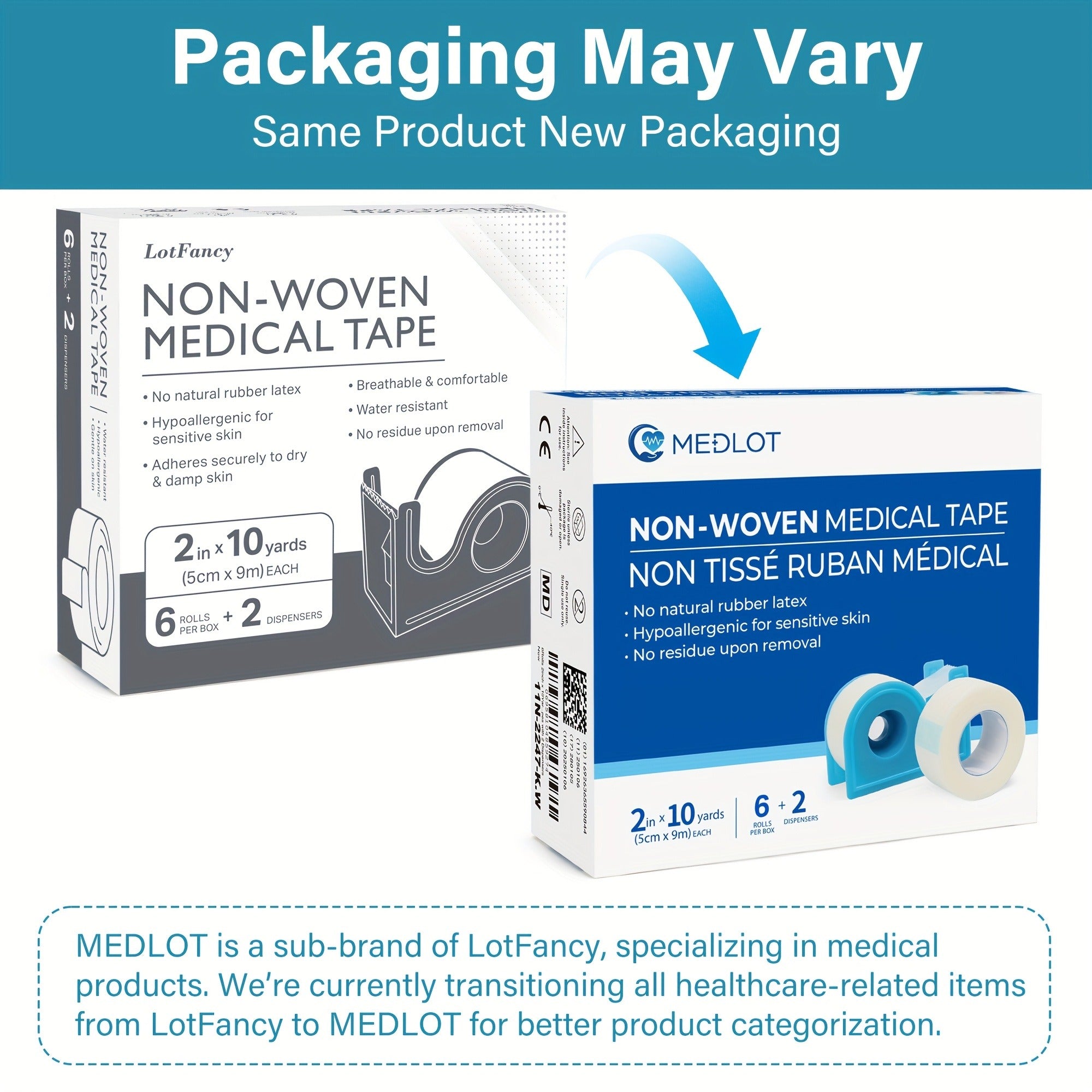 Surgical Paper Tape 6 Rolls – 2 Inch x 10 Yards Hypoallergenic Medical Adhesive Tape with 2 Dispensers for Wound Care, Gauze Securing, Sensitive Skin & Post-Surgery First Aid