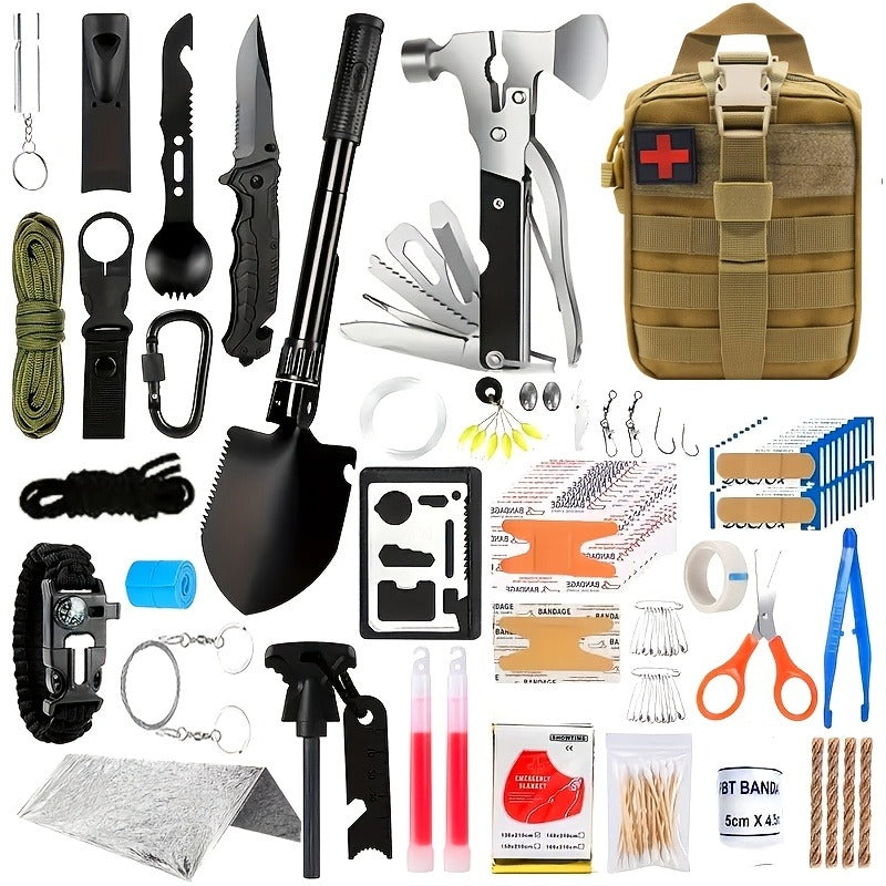 Survival Kit 160-in-1 Professional Emergency Gear with MOLLE Tactical Bag for Camping Hiking Hunting Outdoor Adventure Men