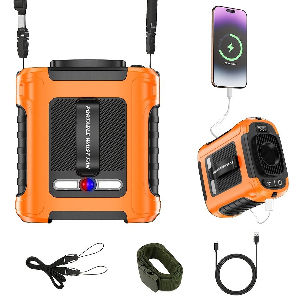 Wearable Neck Fan Rechargeable 10000mAh, 5-in-1 Portable USB Fan 22000RPM Brushless Motor, 5 Wind Speeds, LED Power Indicator, Built-in Flashlight, Hands-Free for Camping Hiking Fishing Outdoor Indoor