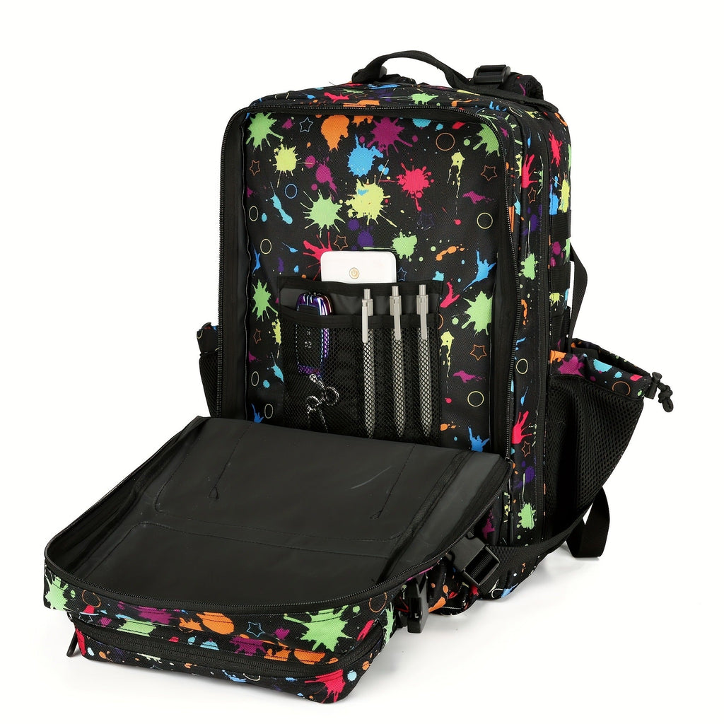 Large Hiking Backpack 45L Fluorescent Tie Dye – Lightweight Daypack for Camping, Travel, Cycling, Fitness & School, Colorful Outdoor Sports Rucksack, Birthday & Christmas Gift Idea
