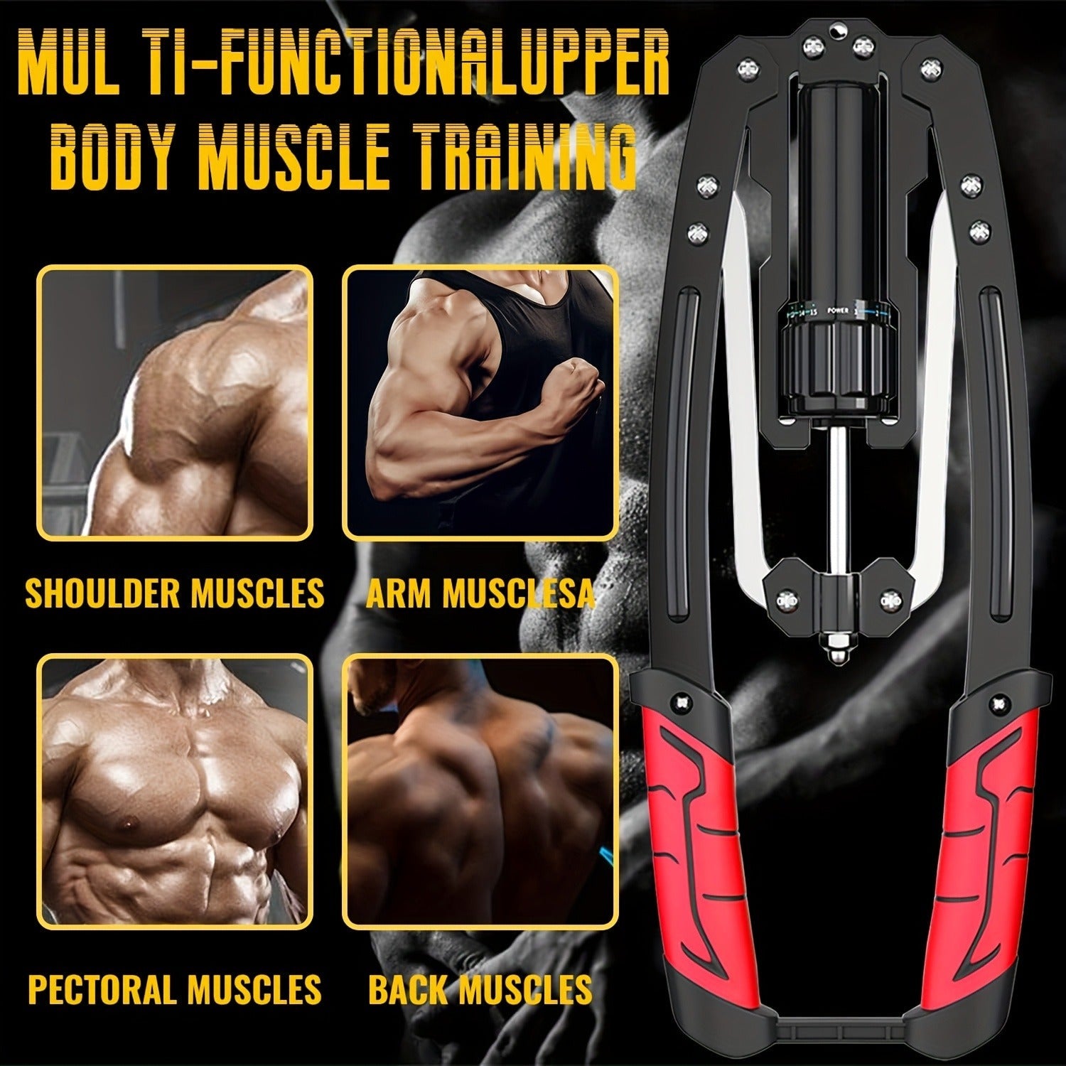 Hydraulic Arm Trainer Adjustable Resistance 22-440 lbs Carbon Steel Home Gym Equipment Chest Shoulder Back Multi-Muscle Workout Foldable Design 20-Level Resistance Non-Slip Handle Fitness Trainer Red