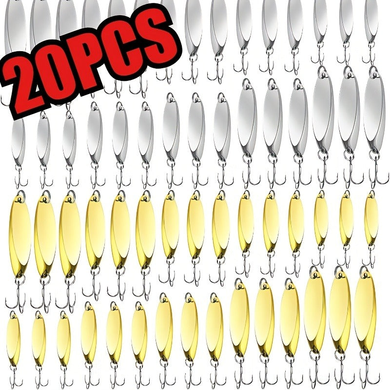 Metal Spoon Fishing Lure Heavy-Duty Holographic – 5 Sizes 1/5 to 3/4oz Saltwater & Freshwater Spinnerbait with Treble Hooks for Salmon, Trout, Bass, Pike, Tuna & Mackerel – Hard Casting Spoon