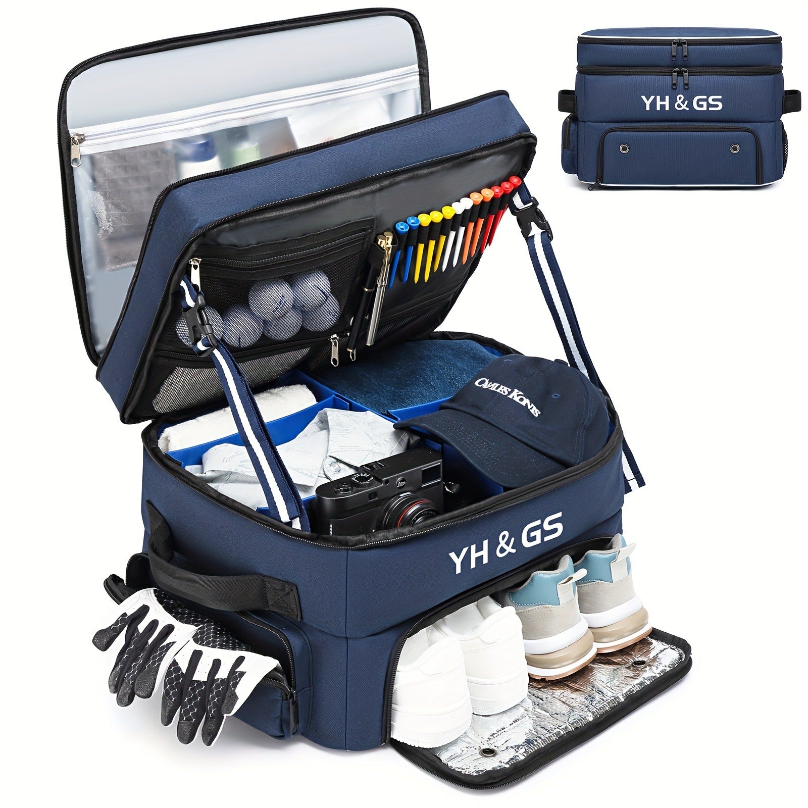 Oxford Fabric Golf Travel Bag Sturdy Double Layer Trunk Organizer with Zipper Closure Compact Golf Gear Storage Bag for Clothes Accessories Perfect Golf Lover Gift Blue
