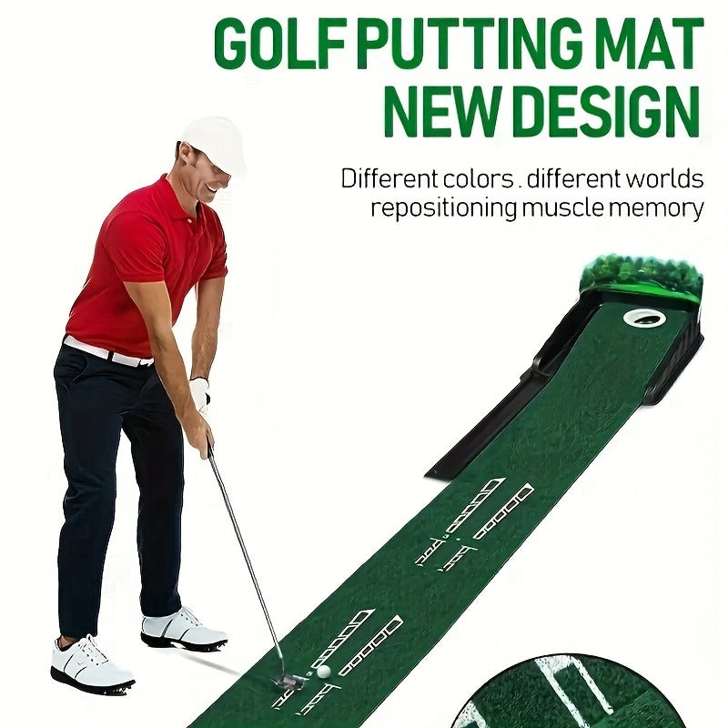 Golf Putting Mat with Automatic Ball Return – 3/5/7 ft Indoor Outdoor Putting Green | Professional Practice Turf with Ball Collector & Putting Track | Golf Training Aid for Skill Improvement