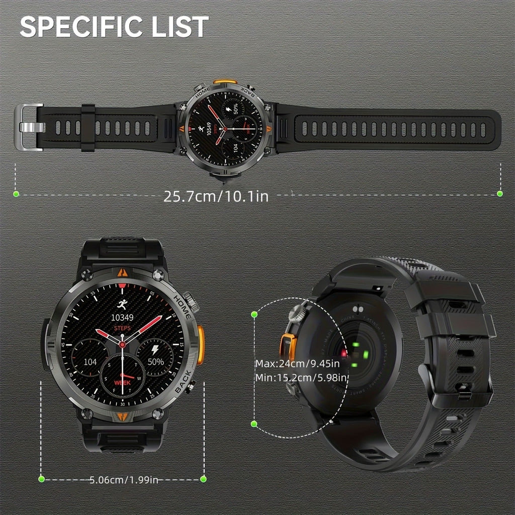 EIGIIS KE3 Rugged Smartwatch for Men – Wireless Calling, HD 1.45" Screen, LED Light, Fitness Tracker, iPhone & Android