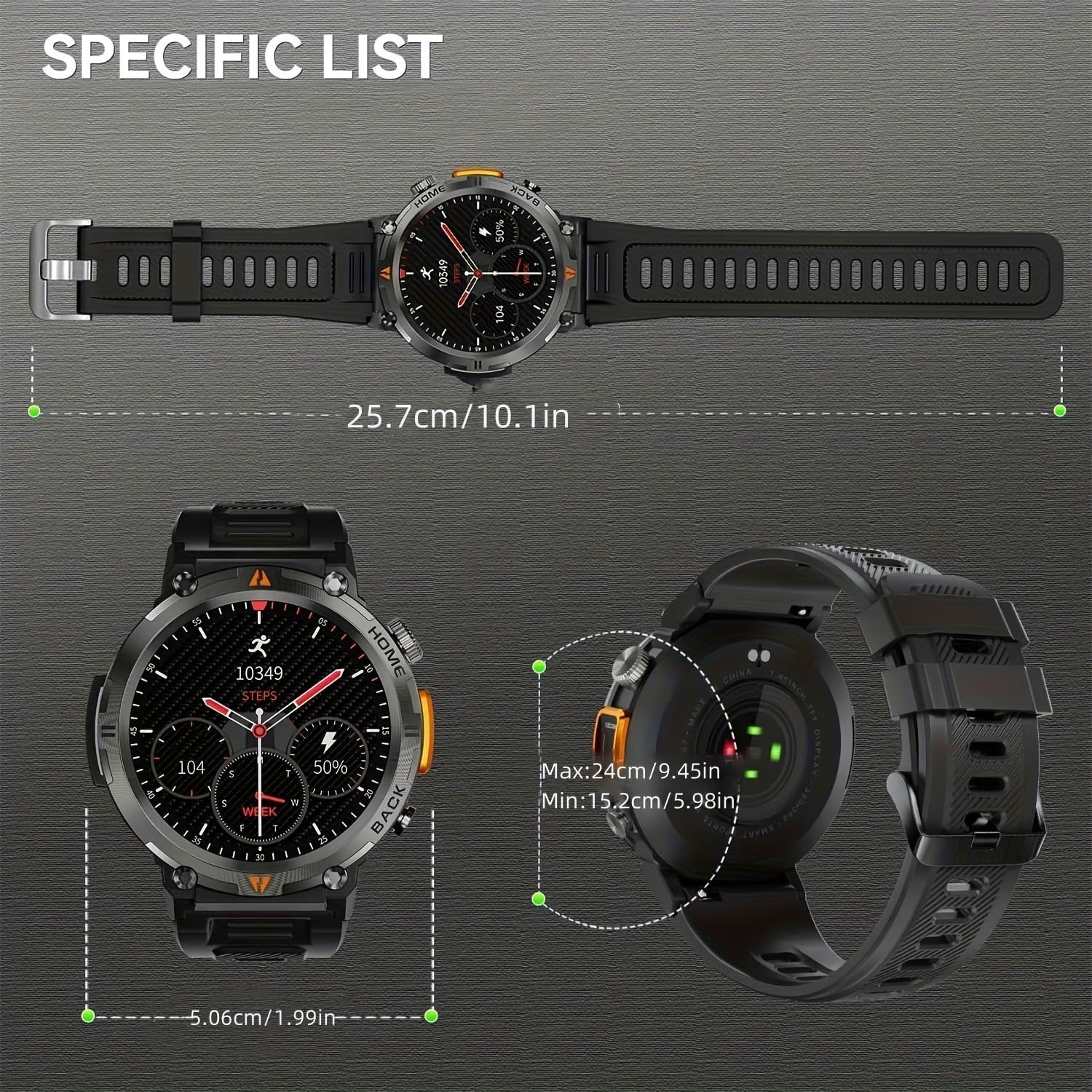 EIGIIS KE3 Rugged Smartwatch for Men – Wireless Calling, HD 1.45" Screen, LED Light, Fitness Tracker, iPhone & Android