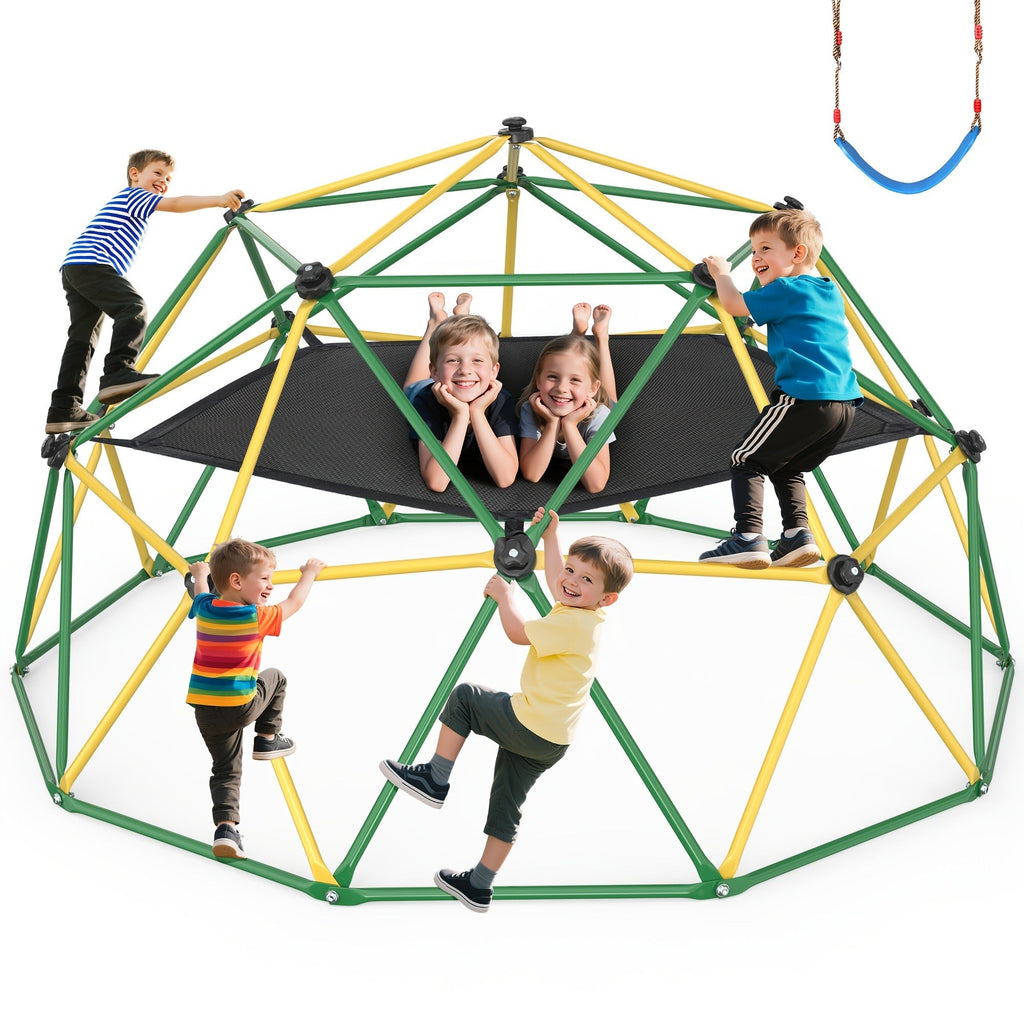 10FT Kids Climbing Dome with Hammock Swing Disc Swing Backyard Jungle Gym Steel Frame Outdoor Play Equipment 1000 LBS Capacity Gift for Boys Girls Ages 3-10