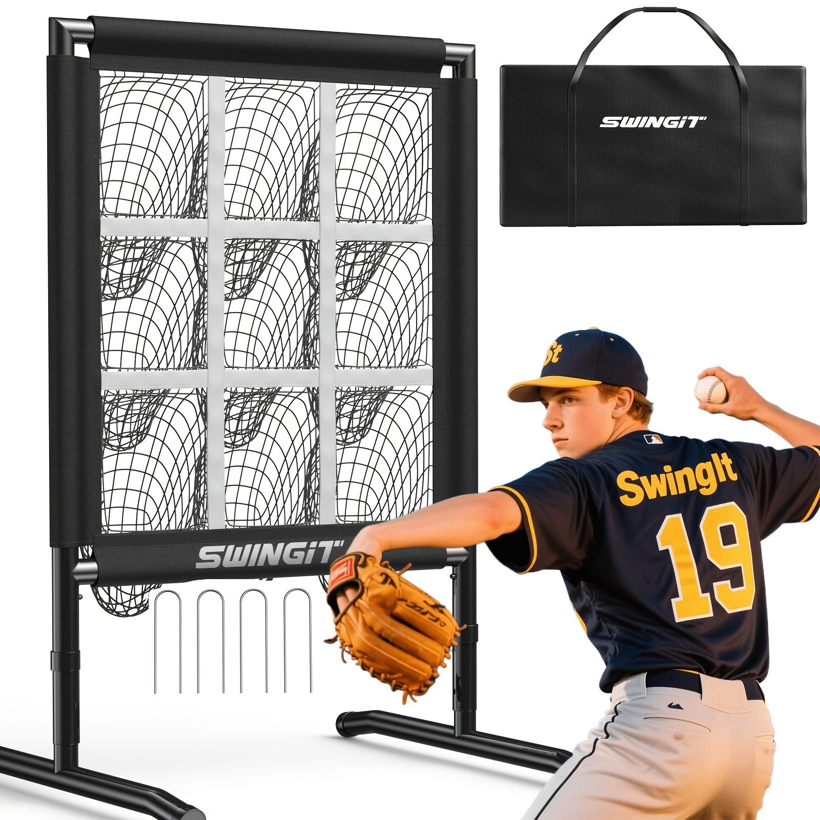 9-Pocket Baseball Pitching Net with Adjustable Targets & Carry Bag for Pitching Practice All Skill Levels