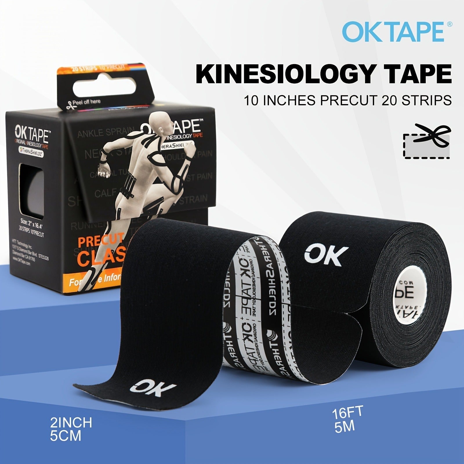 Kinesiology Tape 4 Rolls Precut 20 Strips, Cotton Elastic Athletic Tape Latex Free 2in x 16ft for Knee Shoulder Muscle Support Sports Recovery, Beige Black Pink Navy Blue Green Red