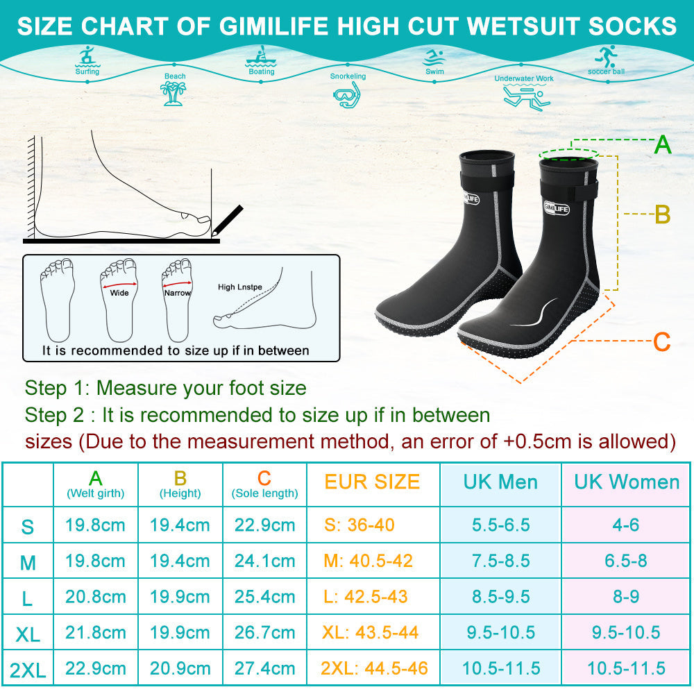 Neoprene Wetsuit Socks 3.5mm – High & Low Cut Water Booties, Non-Slip Anti-Abrasion for Diving Snorkeling Kayaking Beach Volleyball Surfing, S-XXL