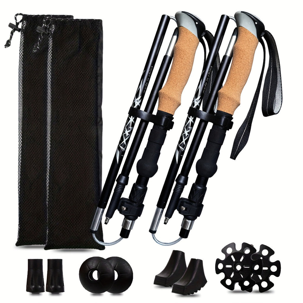 Lightweight Aluminum Trekking Poles 2-Pack – Folding Hiking Sticks with Cork Ergonomic Grip, Sweat-Absorbing Handle, Adjustable Walking Poles for Hiking, Camping & Mountain Travel