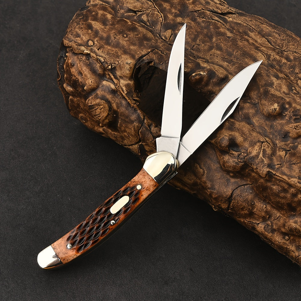Folding Pocket Knife Handcrafted Multi-Tool with White Copper Finish, Wood Grain & Cow Bone Handle – Portable EDC Blade for Camping, Hunting & Everyday Carry, Best Gift for Men