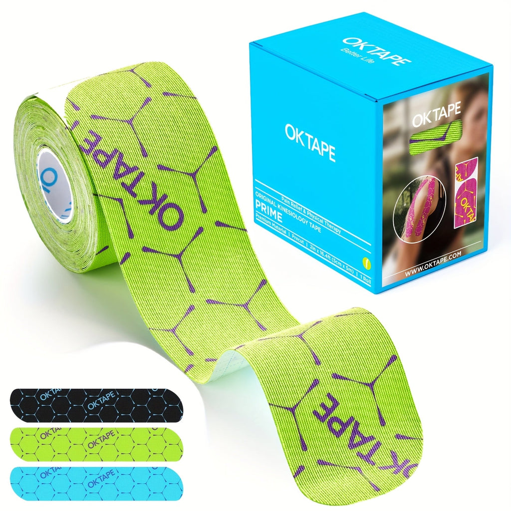 Kinesiology Tape 20 Precut Strips Green – Elastic Athletic Muscle Support Tape, Waterproof Performance K Tape for Sports, Running, Gym & Injury Recovery, 2" x 10" Each Strip