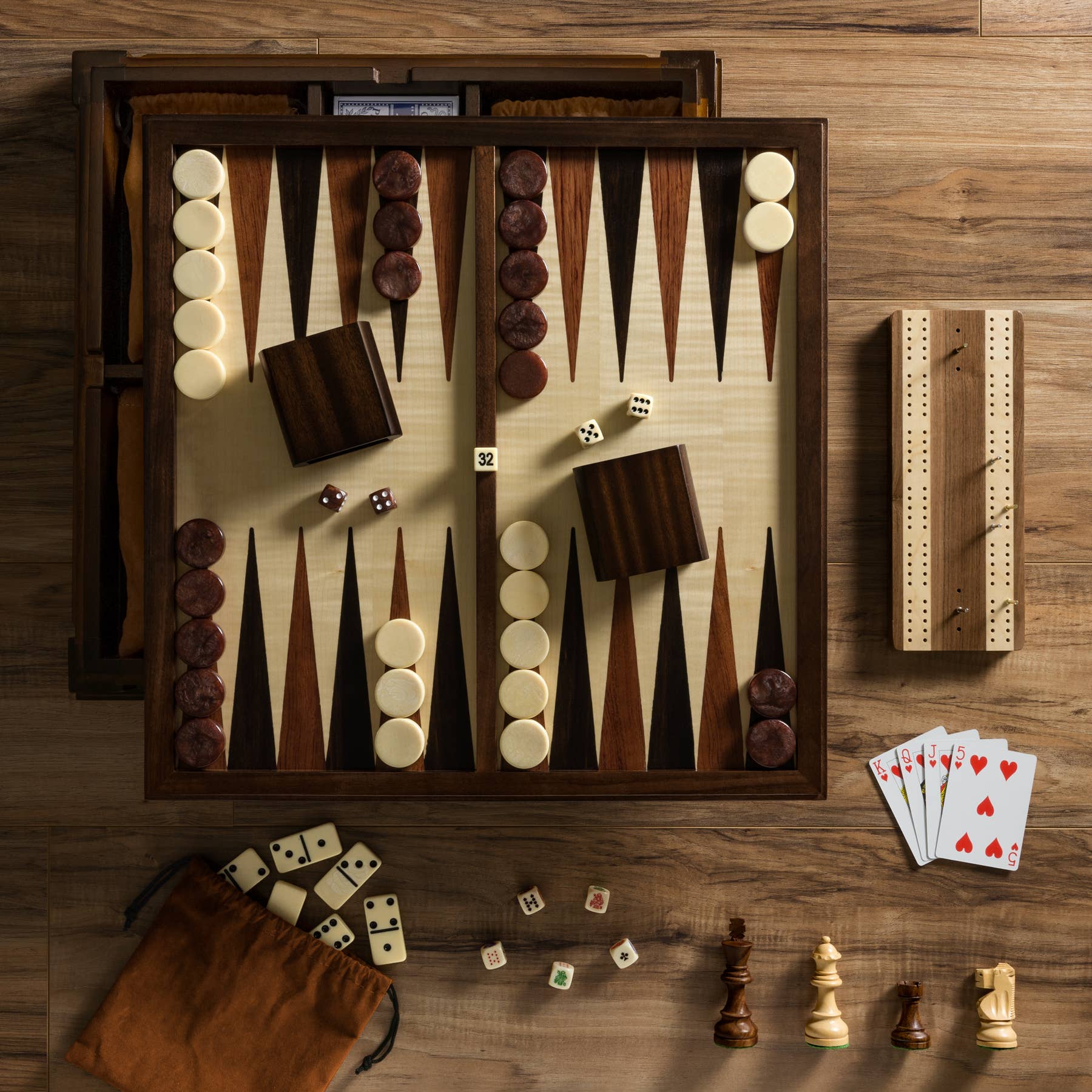 Heirloom Board Game: 7-in-1 (Chess, Checkers, Backgammon, Cribbage, Poker Dice, Cards, Dominoes)