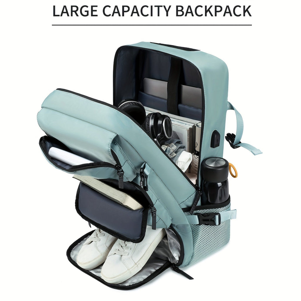 Large Capacity Laptop Backpack with Shoe Compartment & USB Charging Port – Waterproof Soft Shell Daypack for Men & Women, Multi-Functional Travel Rucksack for Business, College & Daily Commute, Multiple Colors Available