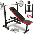 Adjustable Weight Bench Set with Squat Rack, Foldable Workout Bench Press with Leg Developer & Preacher Curl Pad, Multi-Function Home Gym Full Body Strength Training Equipment