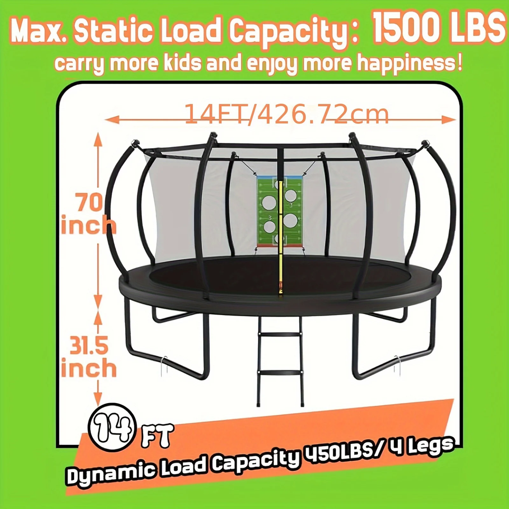 Outdoor Trampoline with Safety Enclosure Net Football Toss Game 8 10 12 14FT Round Backyard Trampoline for Kids Adults Indoor Outdoor Party Play