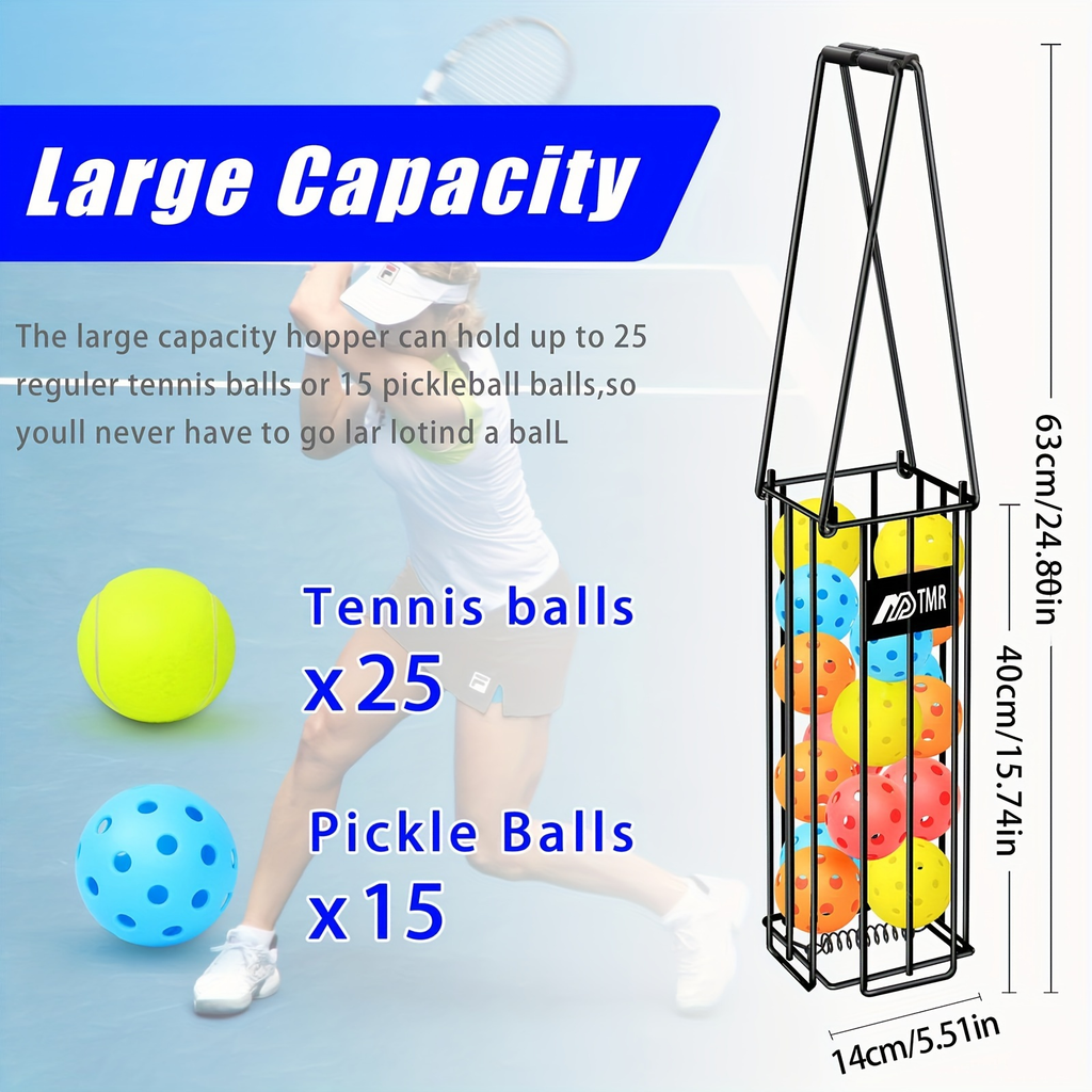 Pickleball & Tennis Ball Hopper Basket – Aluminum Alloy Ball Picker Upper with Handle, Portable Ball Collection Basket for Easy Court Pickup, Storage & Training Tool for Pickleball and Tennis (Black)