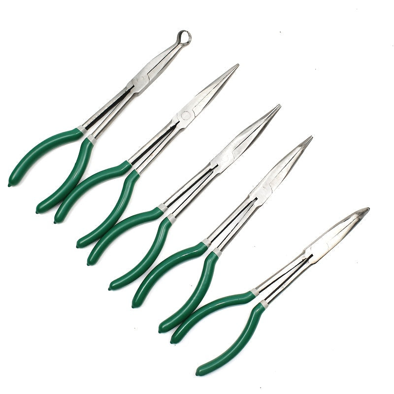 Long Nose Fishing Pliers 11 Inch 45-Degree Angle Bent Tip – O-Ring Hook Remover Needle Nose Pliers for Saltwater Freshwater Fishing, Non-Slip Handle, Lightweight Angler Tool, Orange & Green