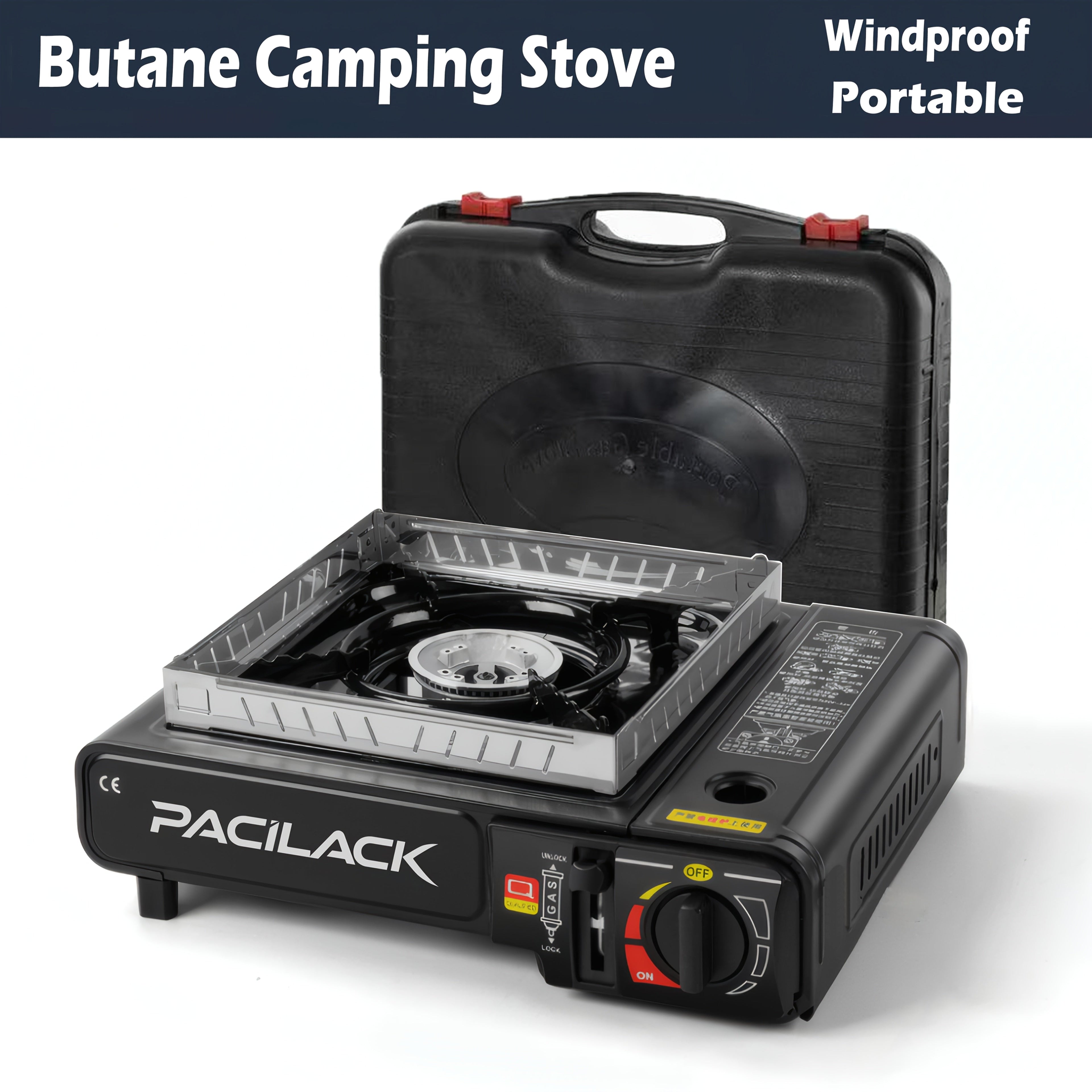 Butane Camping Stove with Carrying Case & Windscreen - Compact Lightweight Portable Camp Stove, Ultra-Fast Ignition, Heavy-Duty Outdoor Cooking for Camping, Backpacking, Tailgating, Emergency Survival