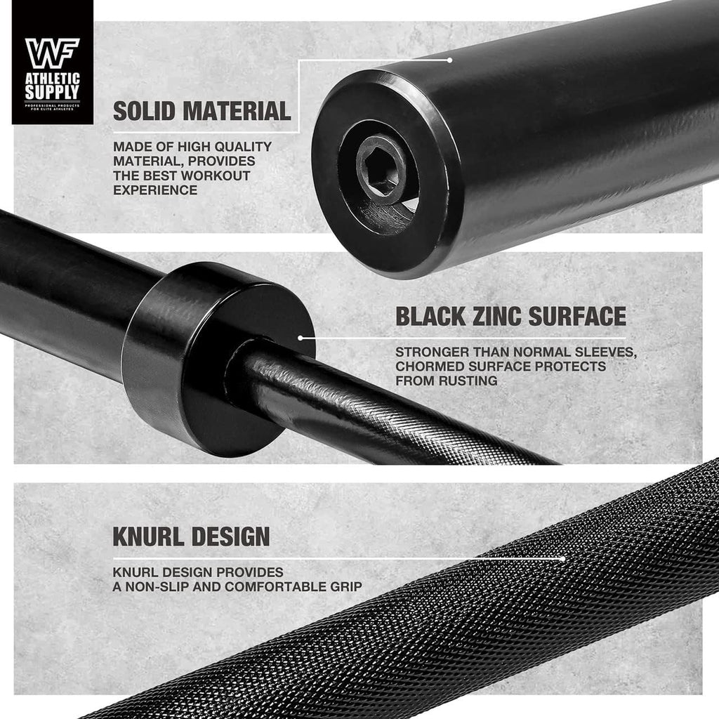 6FT Olympic Barbell Bar 2 Inch | 28mm Grip Shaft Cold Rolled Steel | 30lb Weightlifting Bar for Squat Deadlift Bench Press Powerlifting | Home Gym Strength Training Chrome Black