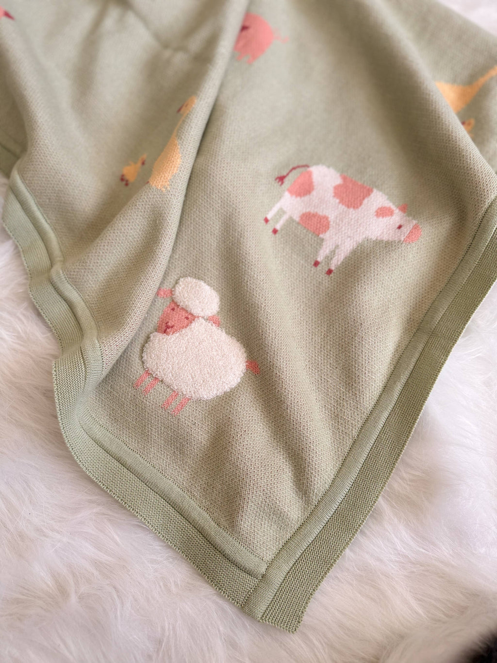 Organic Cotton Knit Baby Blanket - Farm Animals