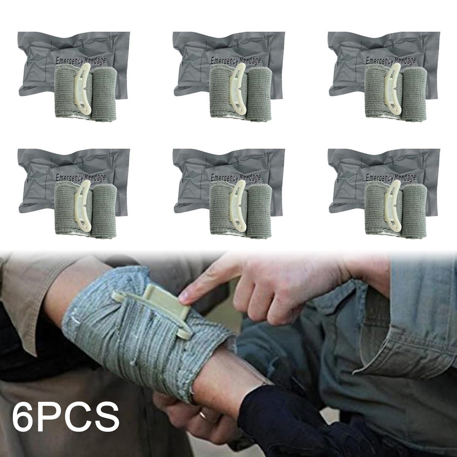 Hemostatic Bandages 6-Pack – 4-Inch Vacuum-Sealed Emergency Pressure Bandages for Wound Care, Bleeding Control, Outdoor First Aid, Hiking, Camping & Survival Preparedness