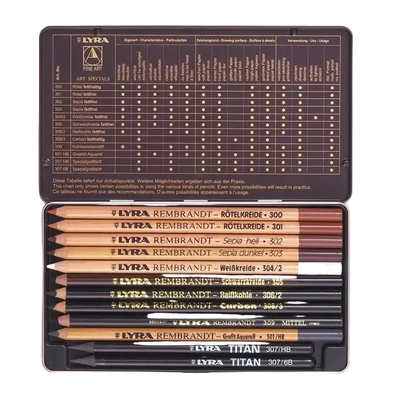 Lyra Rembrandt Fine Art Special Pencils - 12 Assorted Dry and Oil Pencils