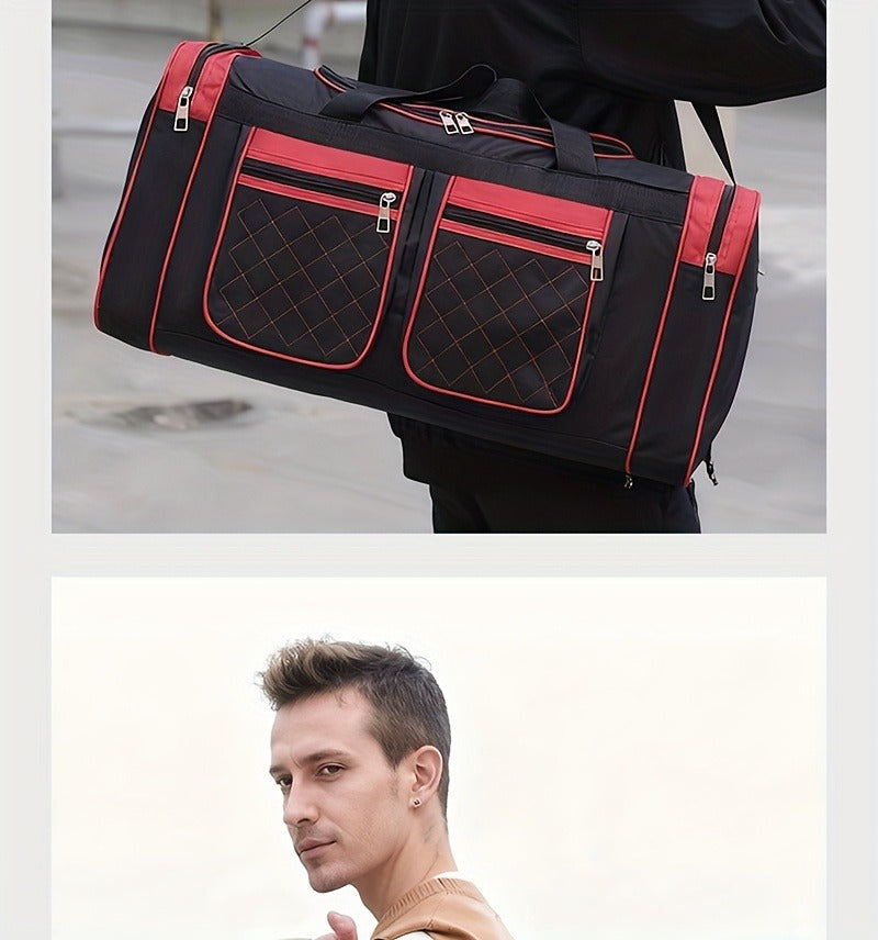 Gym Duffel Bag Large Capacity Travel Bag for Men Women Heavy Duty Polyester Multi Pocket Adjustable Shoulder Strap Zipper Closure for Fitness Workout Weekend Trips Business Travel Outdoor Black Blue Red