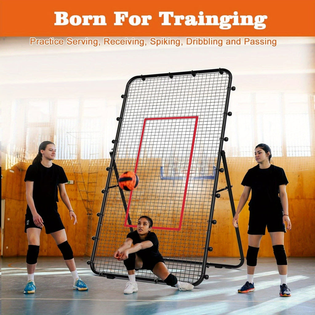 Volleyball Rebounder Net 7x4ft Adjustable Angle – Portable Steel Frame Training Rebounder with High-Tension PE Netting & 24 Elastic Cords for Volleying Bumping Spiking Practice – Solo & Team Drills
