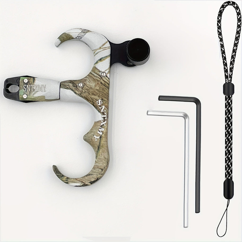 Compound Bow Wrist Release Aid 360° Rotatable Thumb Trigger - 3 & 4 Finger Archery Release for Hunting & Target Shooting, Adjustable Universal Fit, Camo Red - Bowhunting Compound Bow Accessories