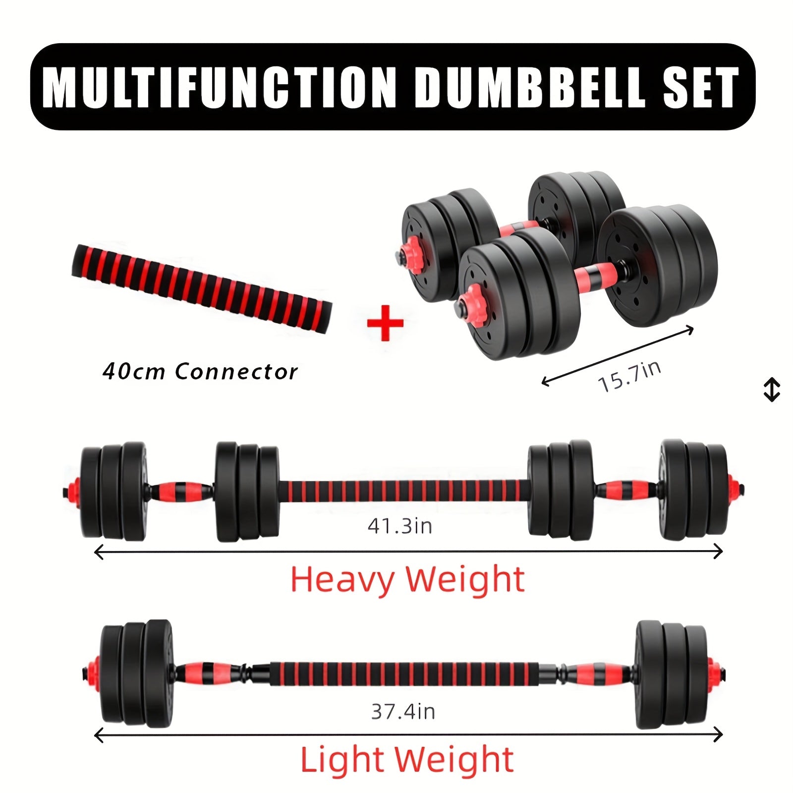 Adjustable Dumbbell Set 44lb | Men Women Free Weight Barbell with Thick Connecting Bumper Plates | Home Gym Strength Training Equipment Combo for Fitness Workout Black