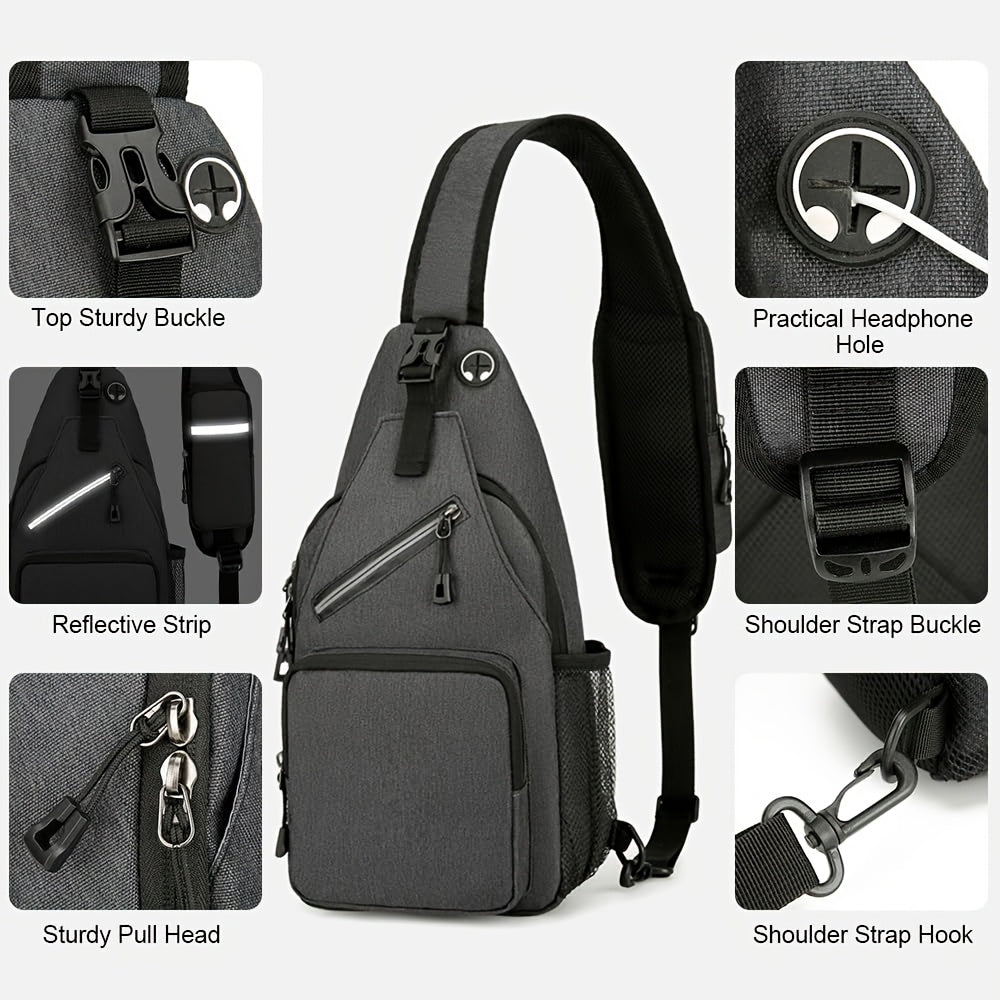 Crossbody Sling Backpack for Women Men - Lightweight Oxford Cloth Shoulder Chest Bag Daypack for Hiking Traveling Camping, Large Capacity Zipper Sling Bag with Adjustable Strap (2 Pack)