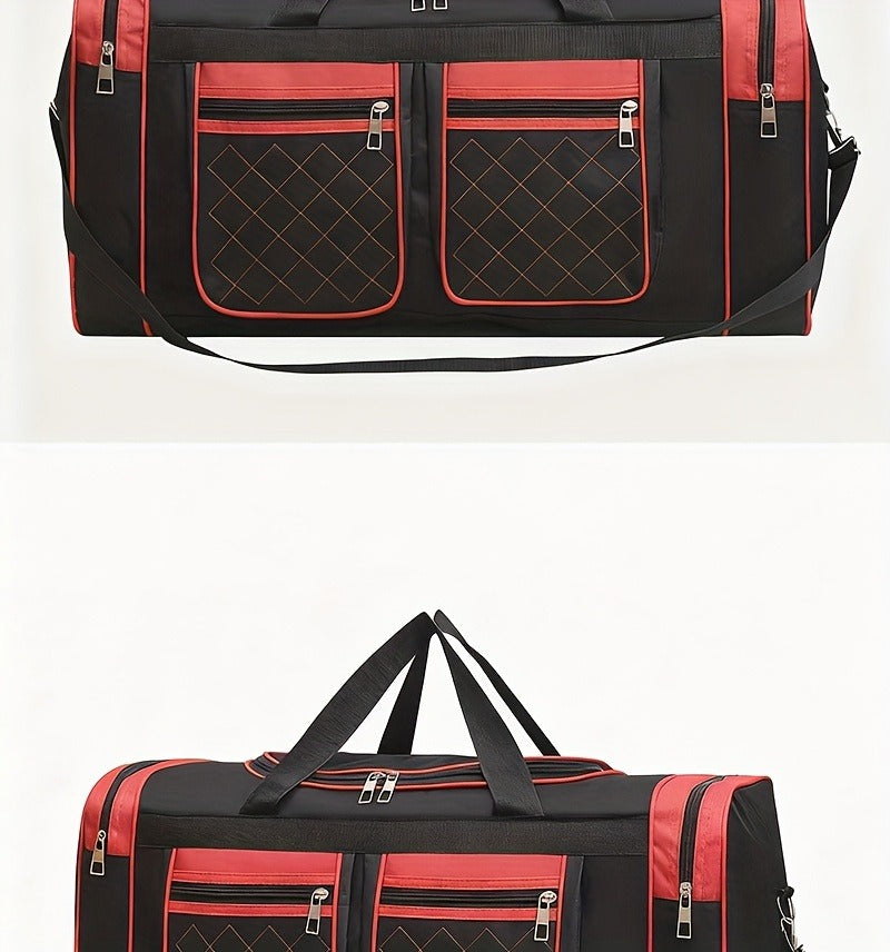 Gym Duffel Bag Large Capacity Travel Bag for Men Women Heavy Duty Polyester Multi Pocket Adjustable Shoulder Strap Zipper Closure for Fitness Workout Weekend Trips Business Travel Outdoor Black Blue Red
