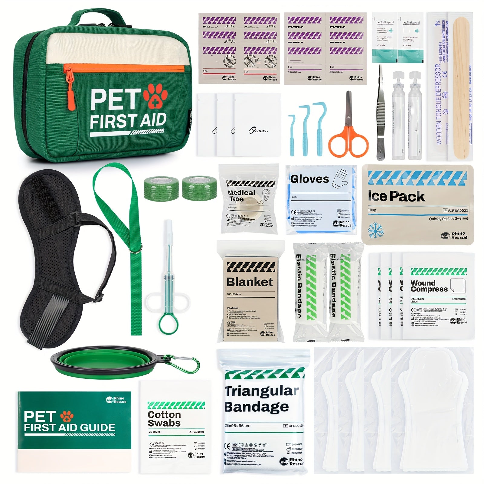 Pet First Aid Kit for Dogs & Cats – 50-Piece Emergency Supplies with Bandages, Gauze, Scissors & Disposable Booties, Portable Nylon Bag for Hiking Camping Travel, FSA HSA Eligible