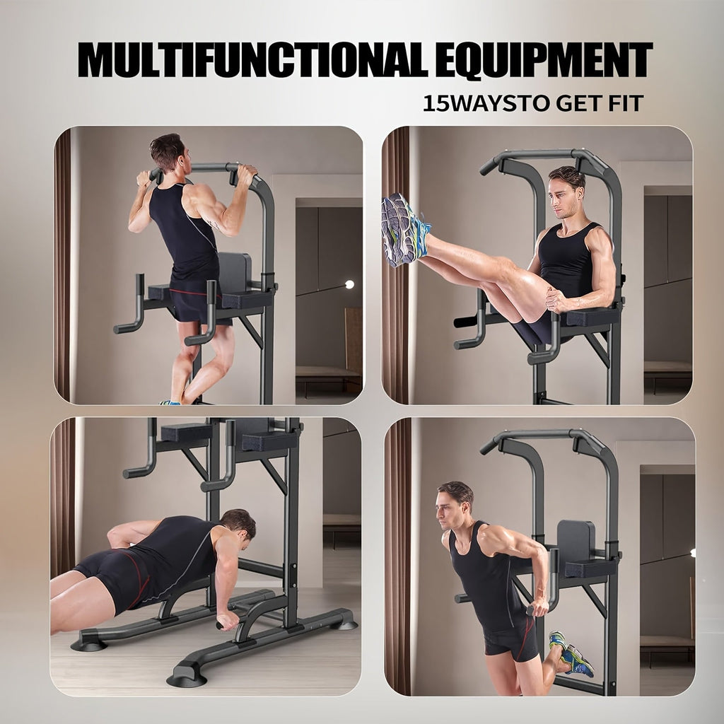 Power Tower Dip Station with Pull Up Bar – Adjustable Height Multi-Function Home Gym Strength Training Workout Station for Dips, Chin Ups, Push Ups, Leg Raises & Upper Body Exercise, 3 Models Available