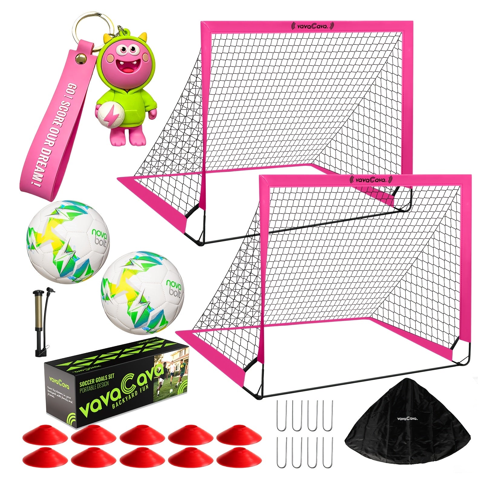 VavaCava Portable Soccer Goals 2-Pack 4'x3' – Pop-Up Net, 2 Balls, Pump & Carry Bag, Indoor Outdoor Backyard