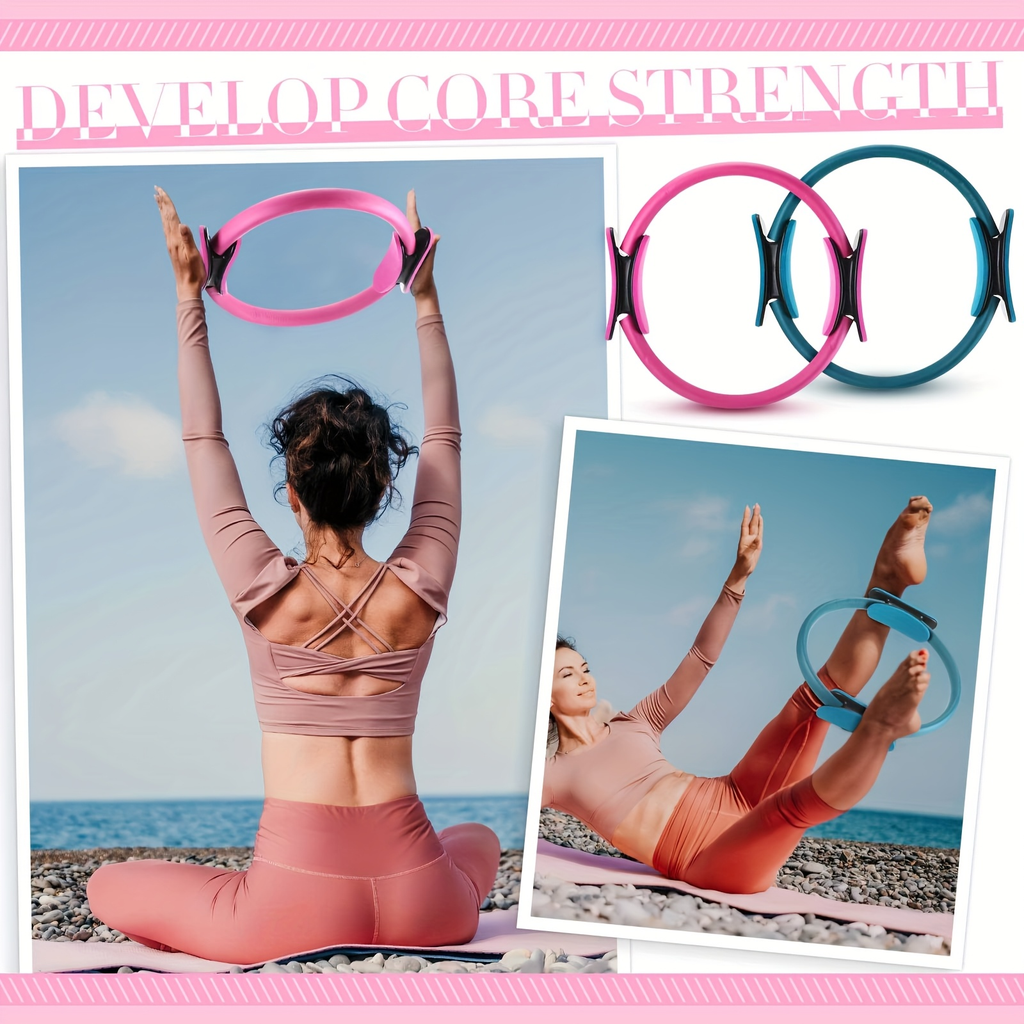Pilates Ball & Ring Set 14-Piece for Women – Magic Circle, Mini Ball, 8 Resistance Bands, Stretching Strap, Non-Slip Socks & Gym Bag, Complete Home Workout Kit, Pink Green Blue
