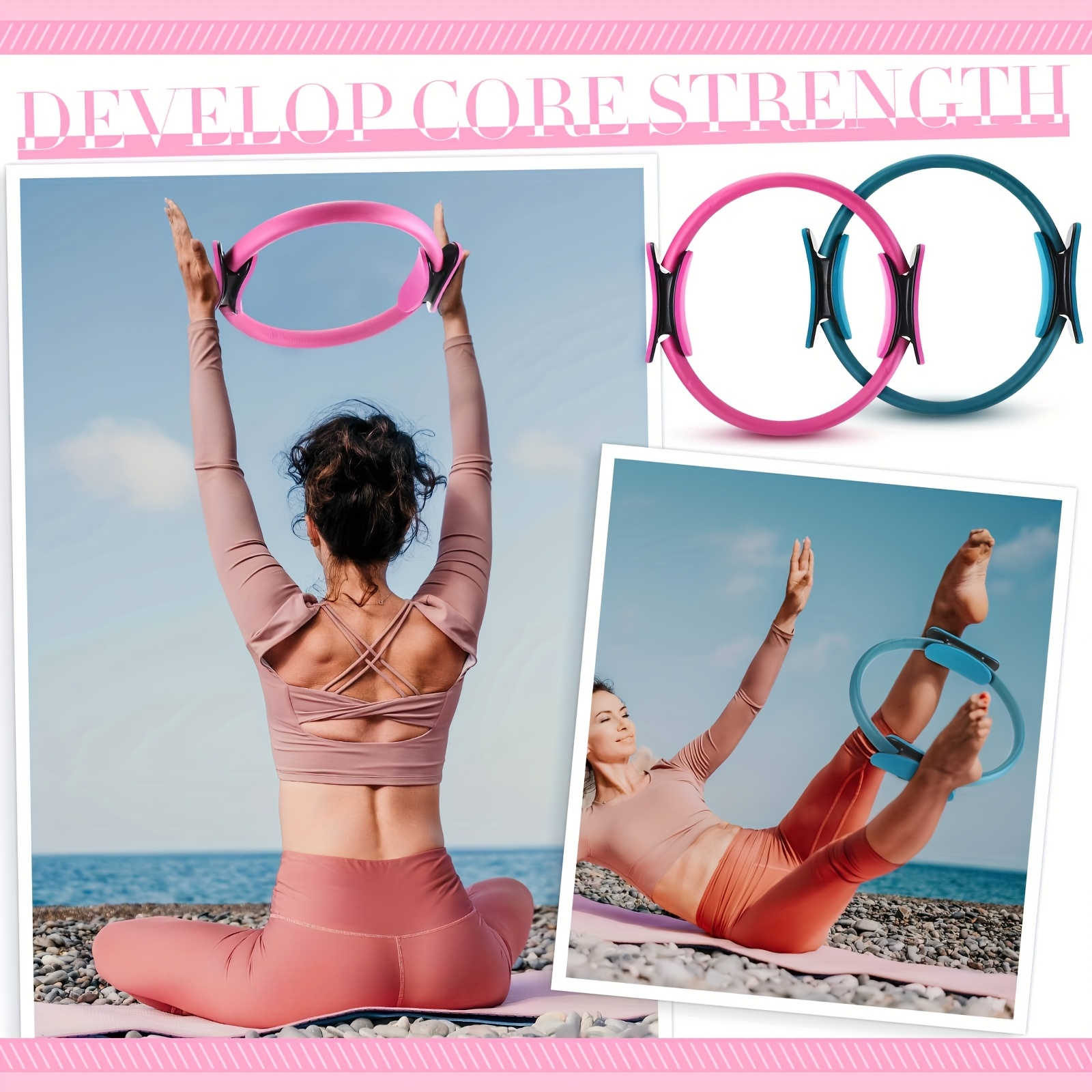 Pilates Ball & Ring Set 14-Piece for Women – Magic Circle, Mini Ball, 8 Resistance Bands, Stretching Strap, Non-Slip Socks & Gym Bag, Complete Home Workout Kit, Pink Green Blue