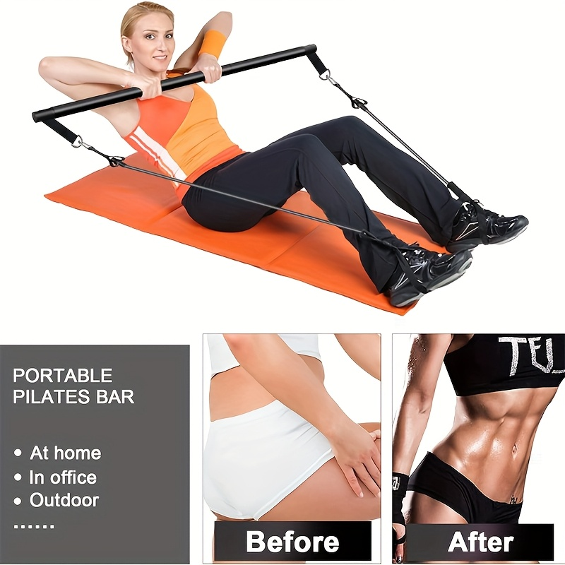 Resistance Band Pilates Bar Kit 8-Piece – 150LB Bands, Ankle Straps & Drawstring Bag, Portable Home Gym Fitness Set for Full Body Workout for Men & Women