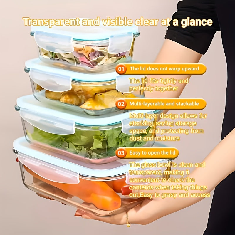 Glass Food Storage Containers 16pcs Airtight Set with Lids – Microwave & Oven Safe, BPA-Free, Leak-Proof Meal Prep Containers for Salads, Fruits, Vegetables & Sandwiches, Outdoor Picnic Lunch Box, Includes Cleaning Pads (Standard & Large Size)