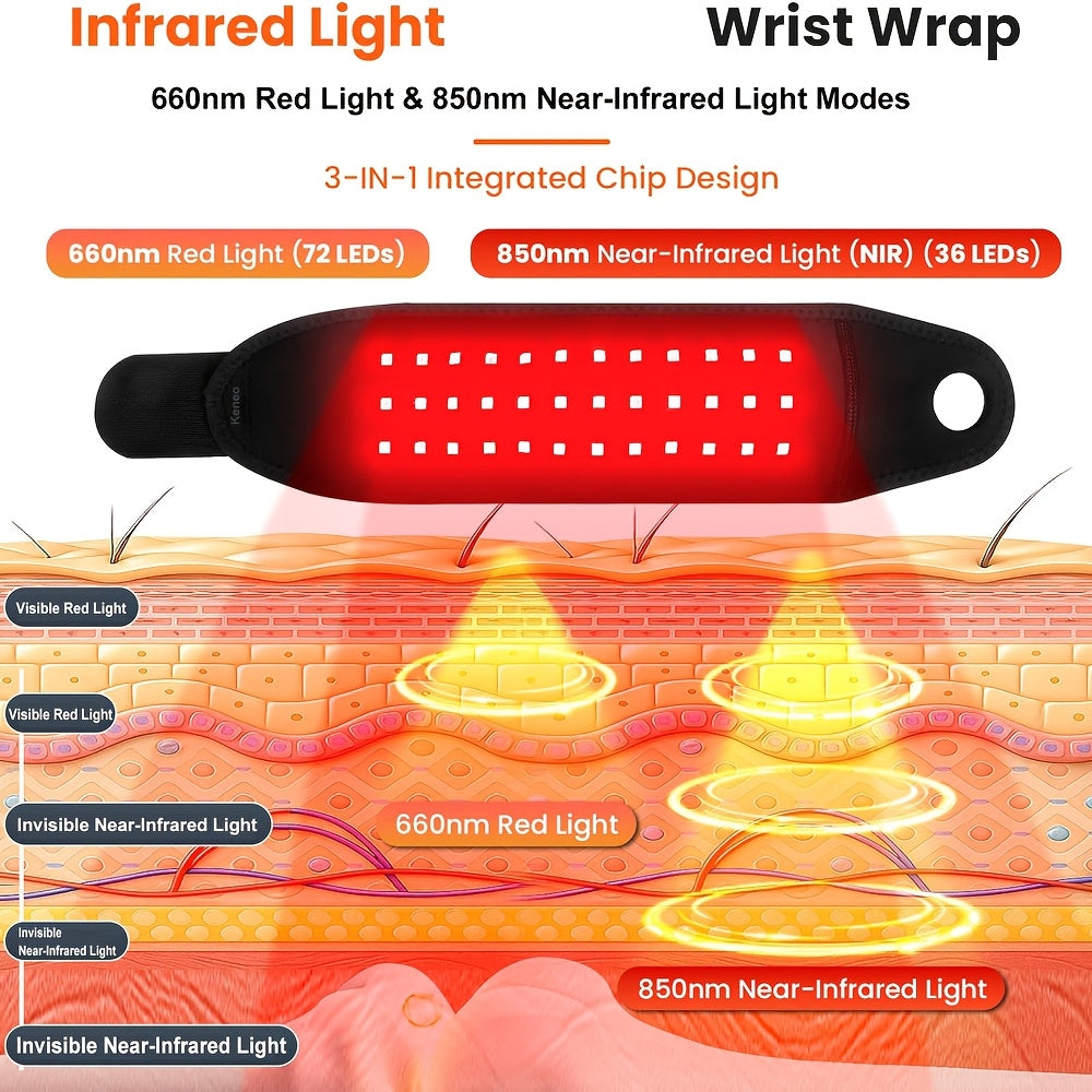 Red Light Therapy Wrist Wrap 660nm 850nm - Infrared LED Wrist Brace with Vibration for Hand & Wrist Pain Relief, Adjustable Strap Fits Left & Right Hand, Unisex Wearable Recovery Device for Office & Daily Use