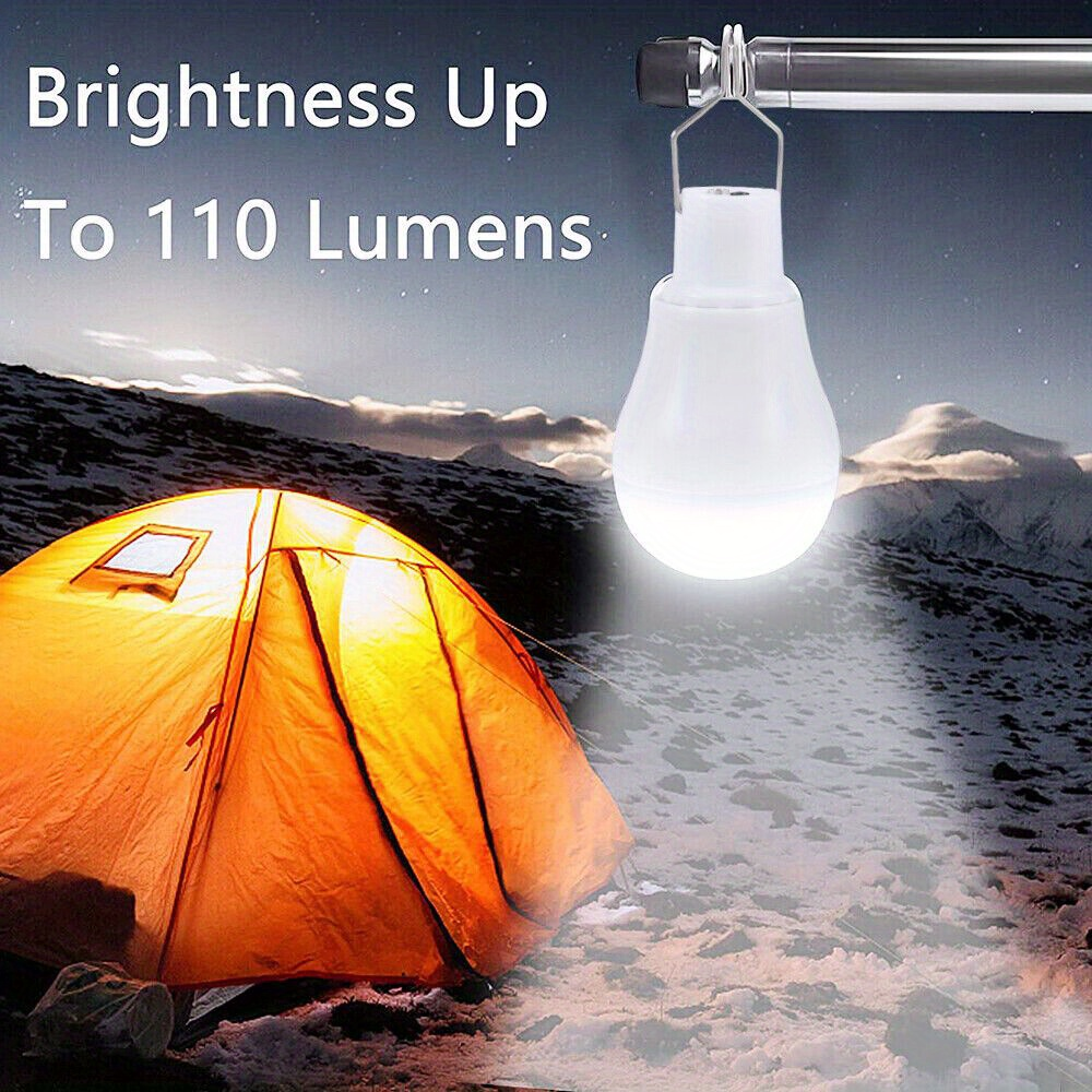 Outdoor Solar Light Bulb with 3.5M Cable – 110 Lumen 12 LED, 800mAh Rechargeable, 6000K Daylight, Portable Hanging Lamp for Garden, Yard, Garage, Chicken Coop & Tent Camping, 2/4 Pack