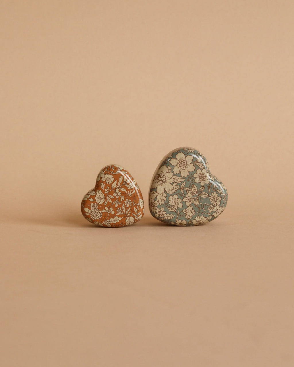 Maileg Metal Heart Box, 2 Piece Set - Blue/Ocher Blossom