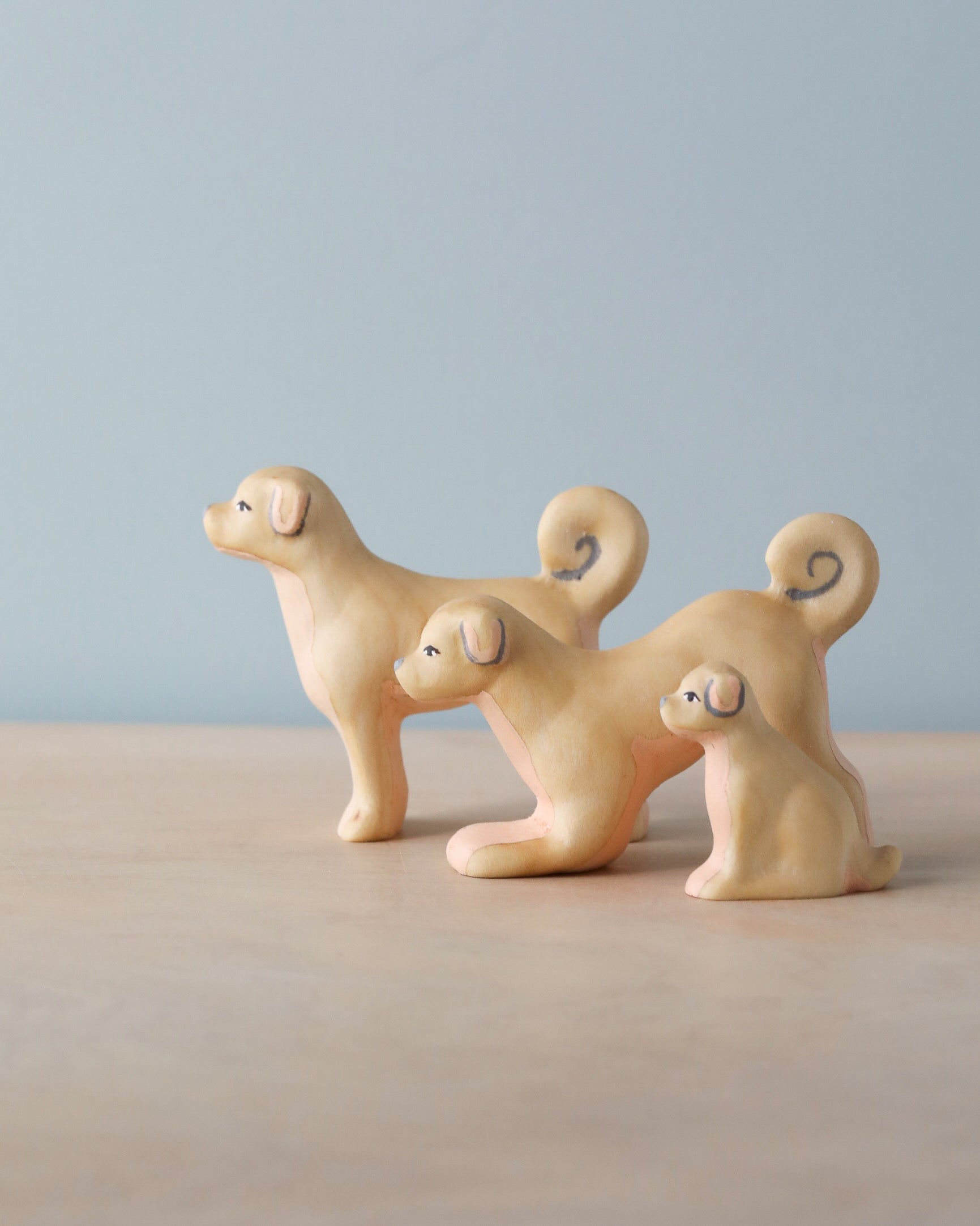 Handmade Wooden Dog Family