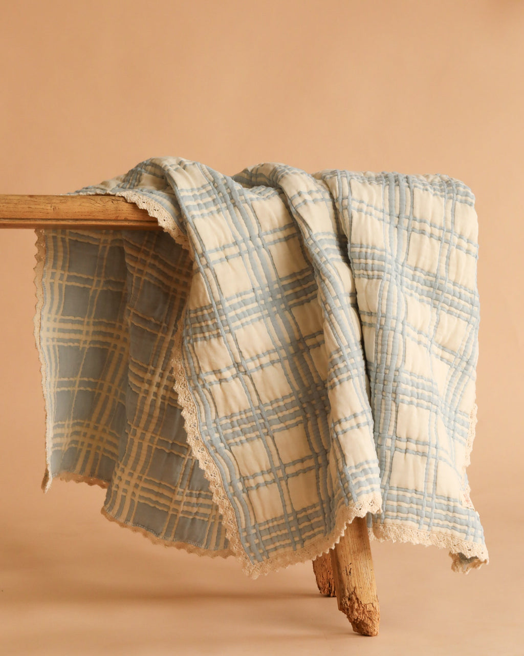 Organic Cotton Baby Blanket - French Plaid, Powder Blue