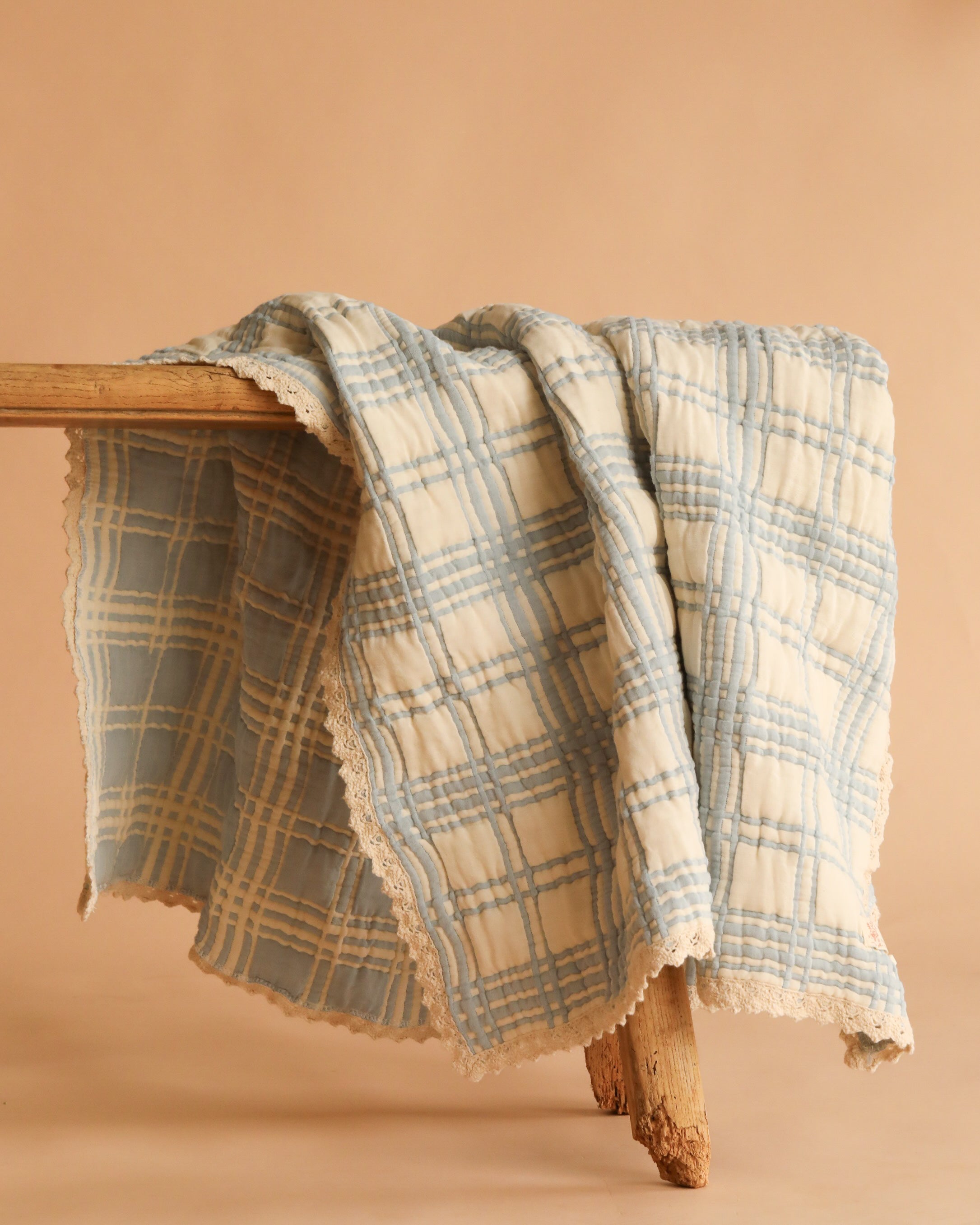 Organic Cotton Baby Blanket - French Plaid, Powder Blue