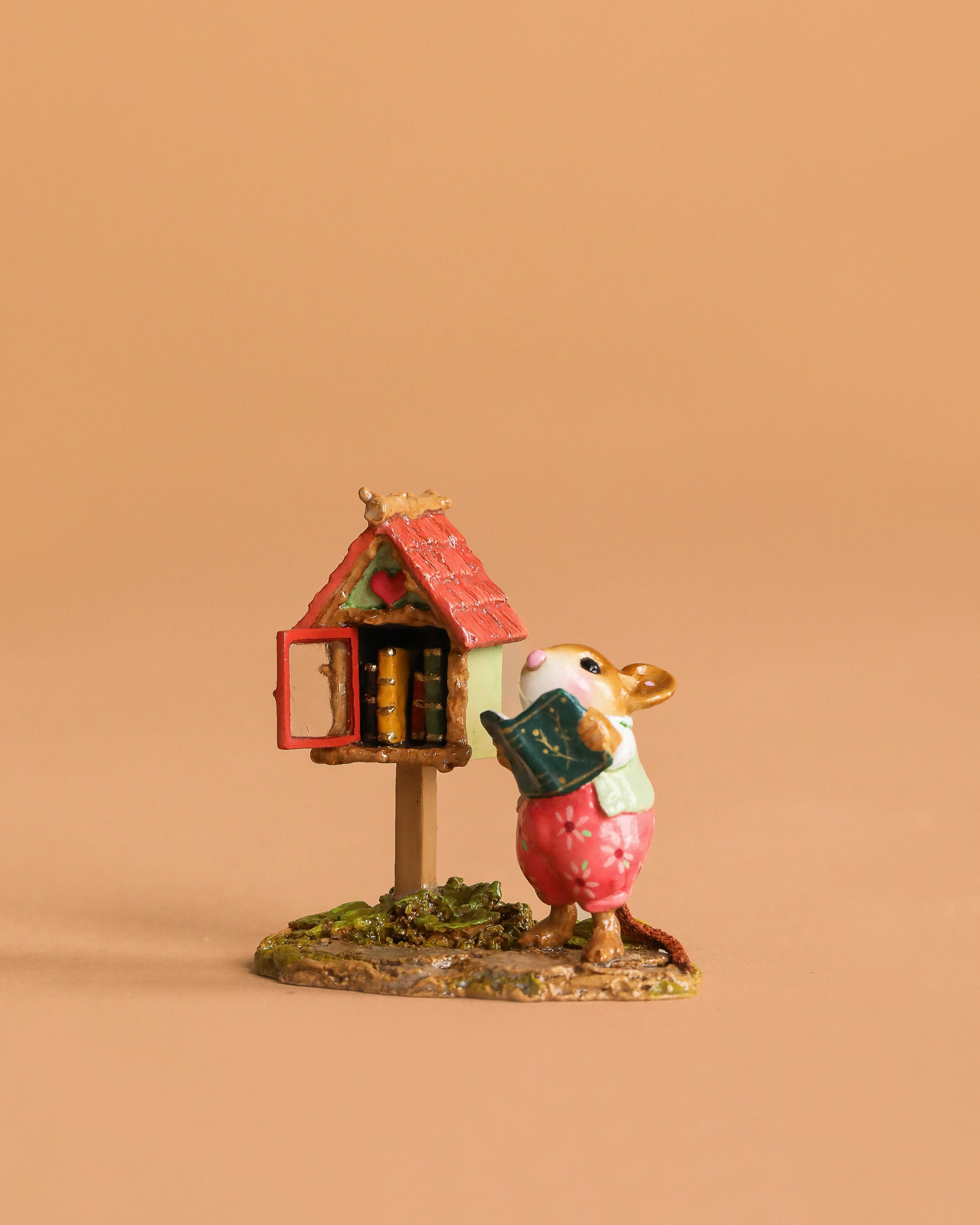 Wee Forest Folk Tiny Collectible - Little Library in Pink (Not a Toy)